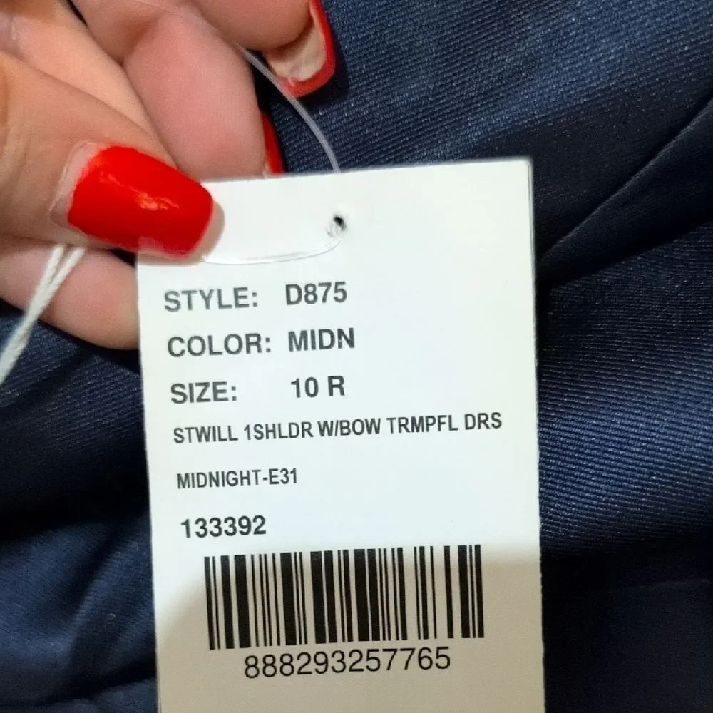 NWT Alfred Sung Maxi Dress Midnight Blue One Shoulder Gown Size 10 - Picture 6 of 14